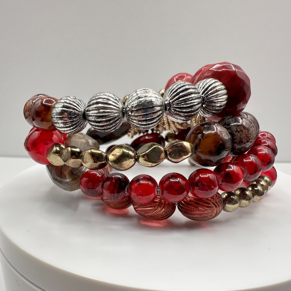 Vintage 90s Boho Multi-Strand Beaded Stretch Bracelet Women's Jewelry